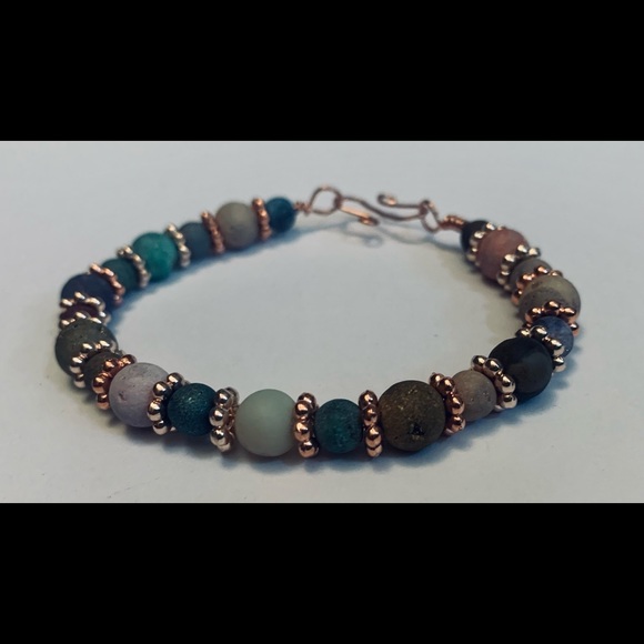 Handmade Copper and Quartz Gemstone Bead Bracelet - Picture 1 of 4